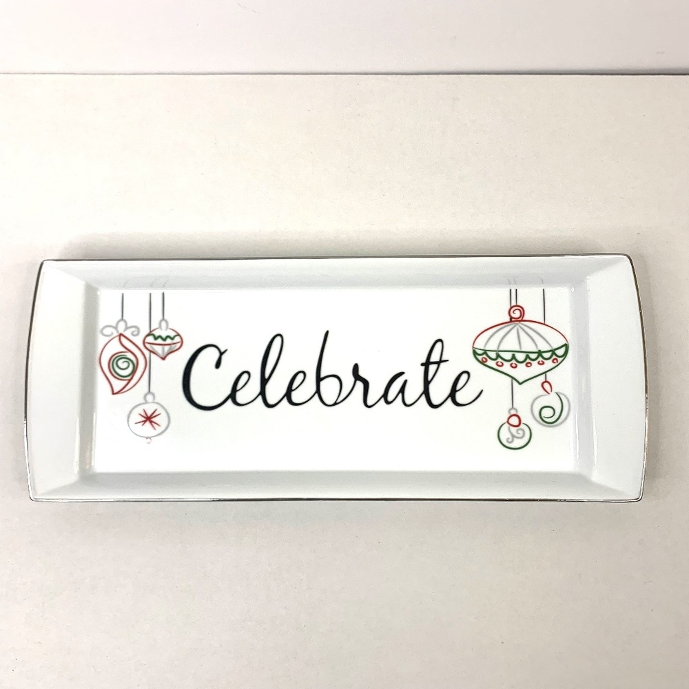 Christmas Holiday Food Network “Celebrate” white ceramic rectangle serving tray